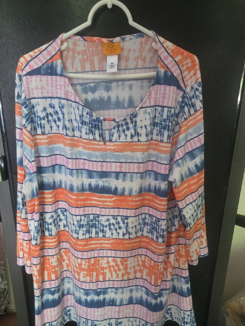 Ruby Rd. Multicolor Striped Scoop-Neck Tunic in Orange, Blue & Pink